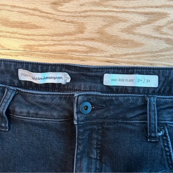 Pilcro Anthropologie High Rise Flare Black Jeans Front Seam Raw Hem 32 - Picture 10 of 15